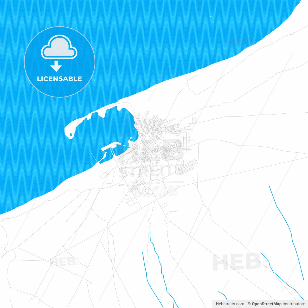Berbera, Somalia PDF vector map with water in focus