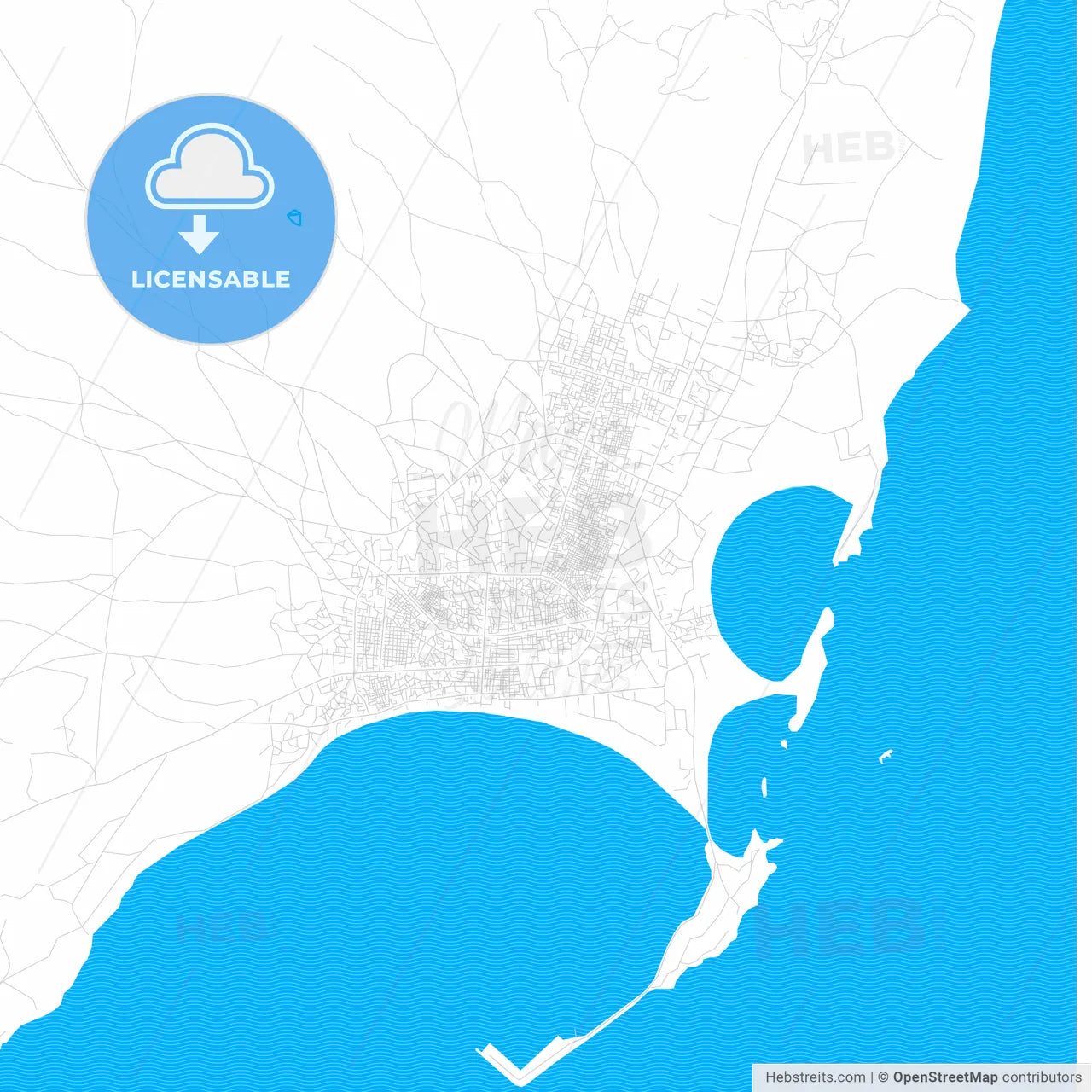 Kismayo, Somalia PDF vector map with water in focus