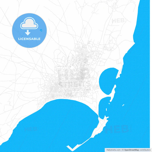 Kismayo, Somalia PDF vector map with water in focus