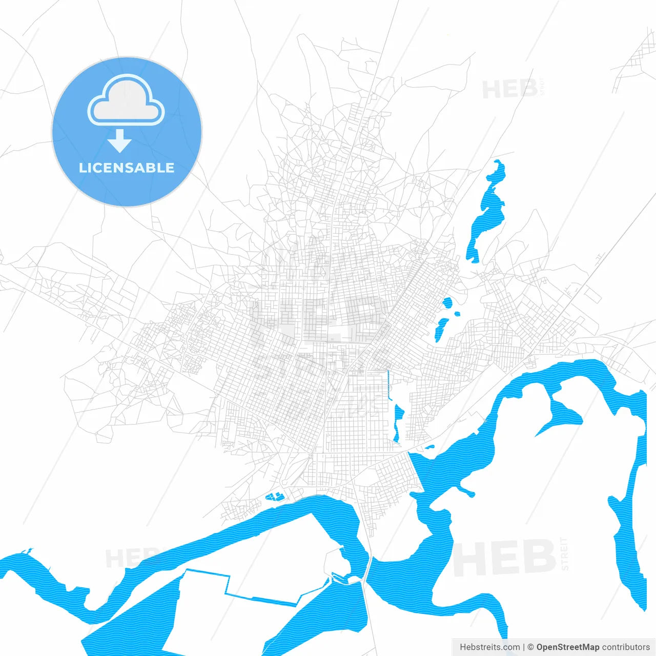 Kaolack, Senegal PDF vector map with water in focus