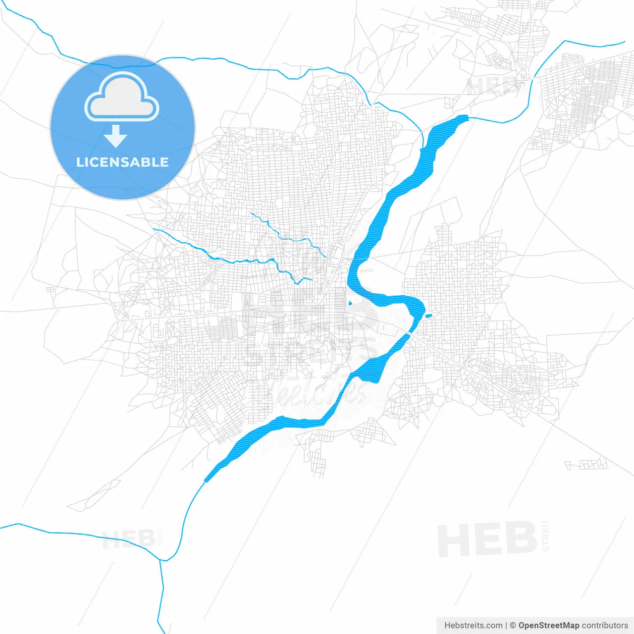 Geneina, Sudan PDF vector map with water in focus