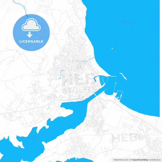 Bizerte, Tunisia PDF vector map with water in focus