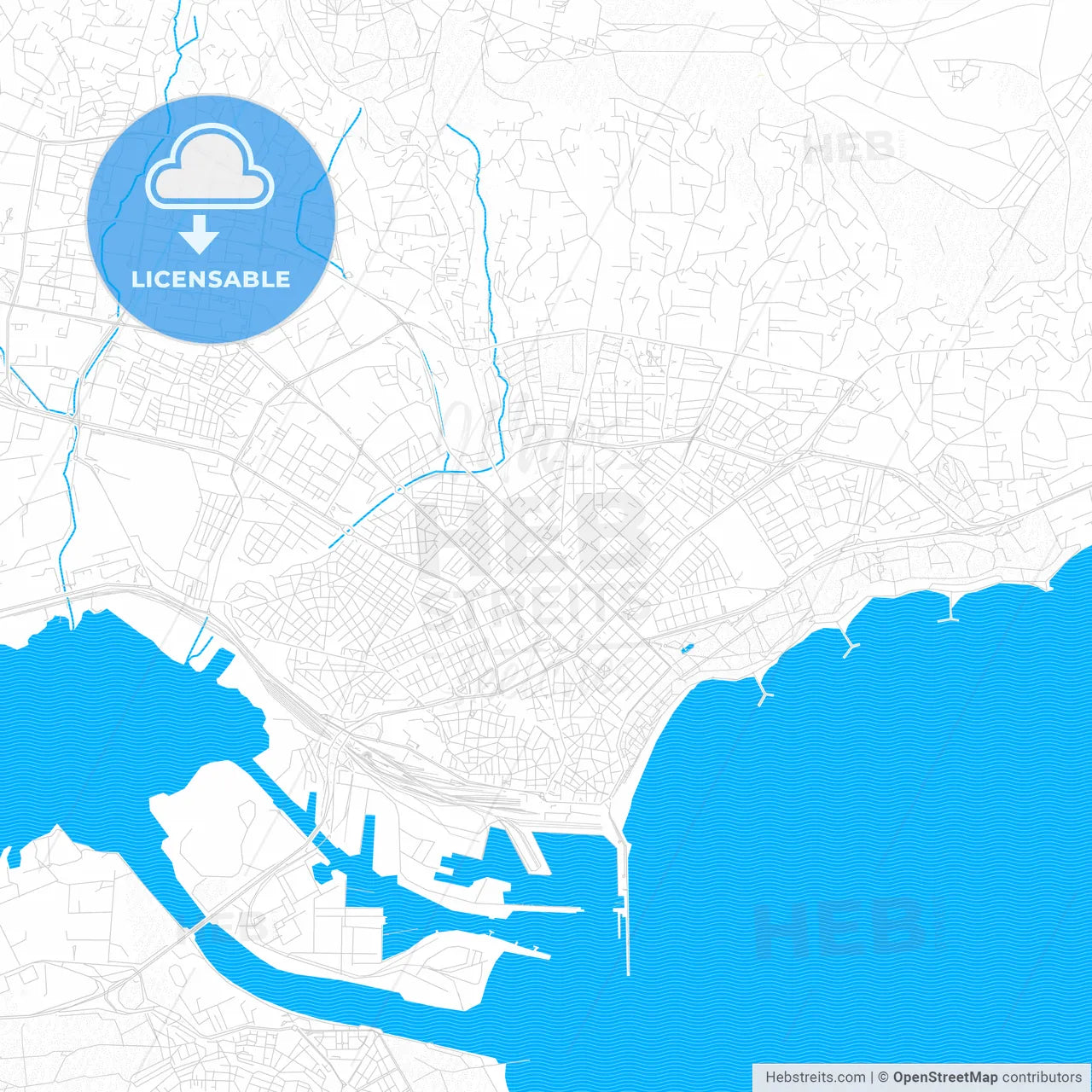 Varna, Bulgaria PDF vector map with water in focus