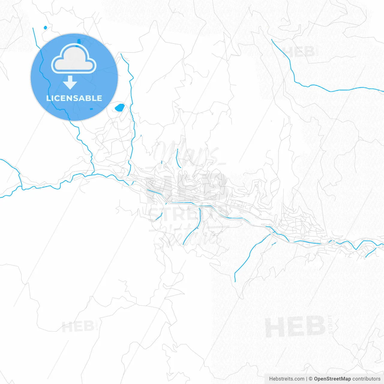 Smolyan, Bulgaria PDF vector map with water in focus