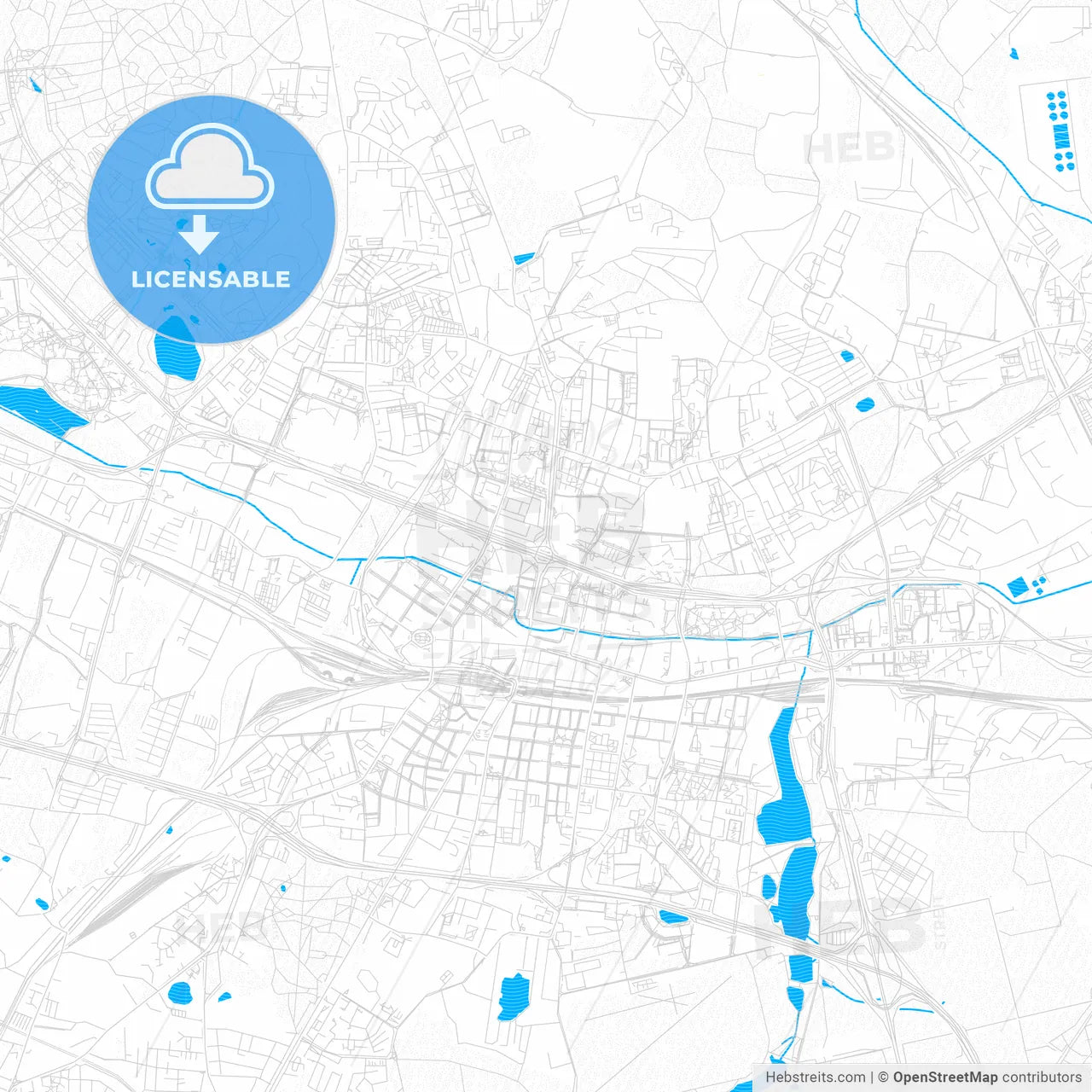 Katowice, Poland PDF vector map with water in focus