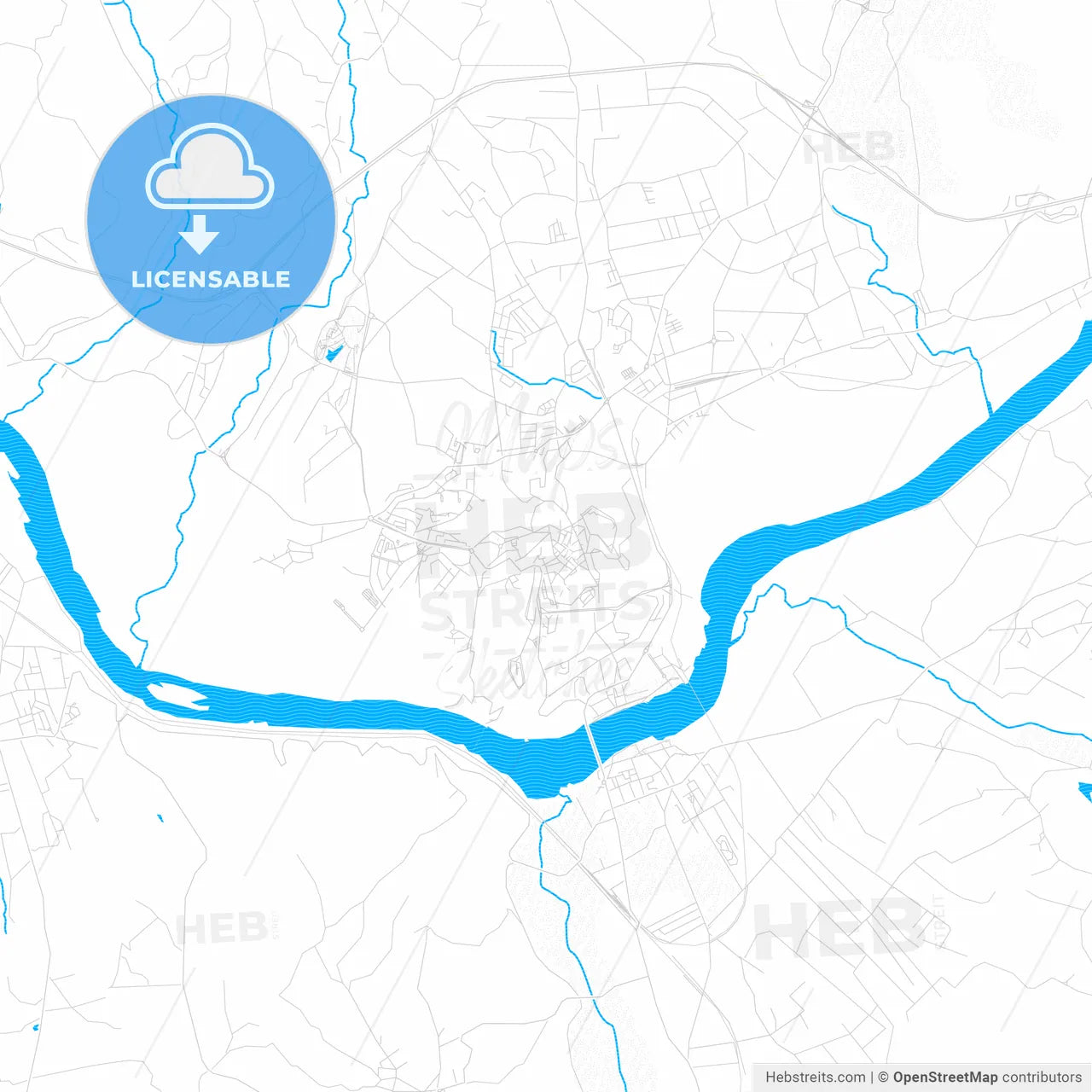 Abrantes, Portugal PDF vector map with water in focus