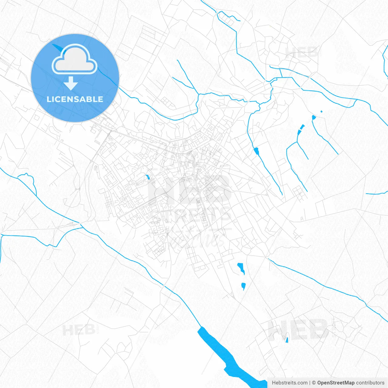 Botoșani, Romania PDF vector map with water in focus
