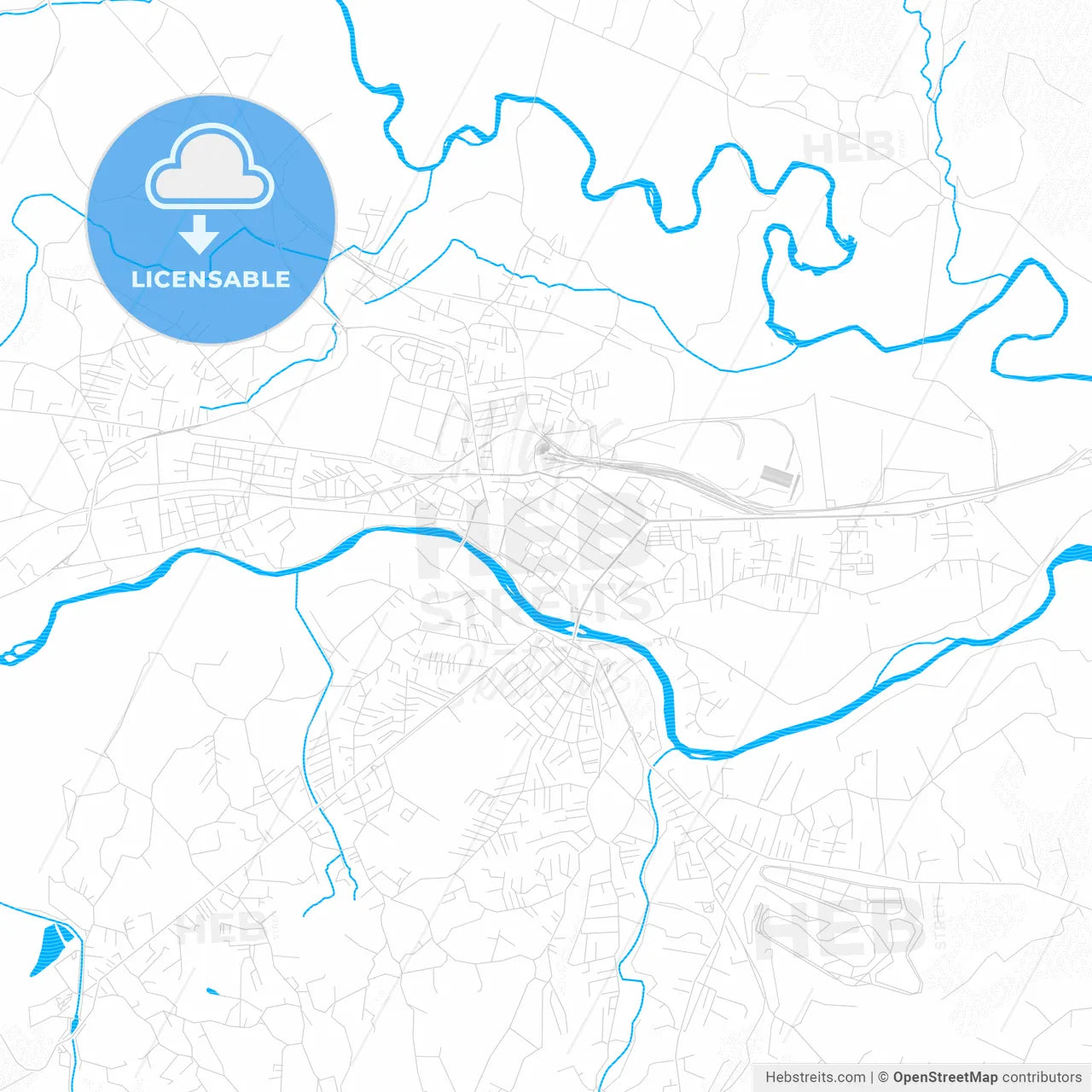 Kraljevo, Serbia PDF vector map with water in focus
