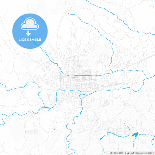 Valjevo, Serbia PDF vector map with water in focus