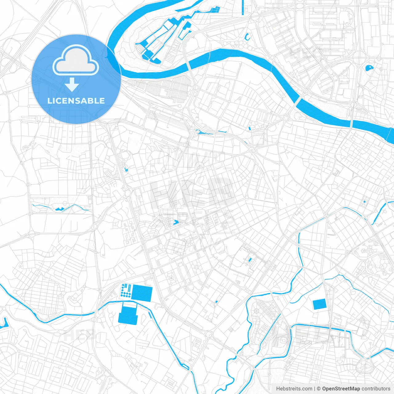Delicias, Spain PDF vector map with water in focus