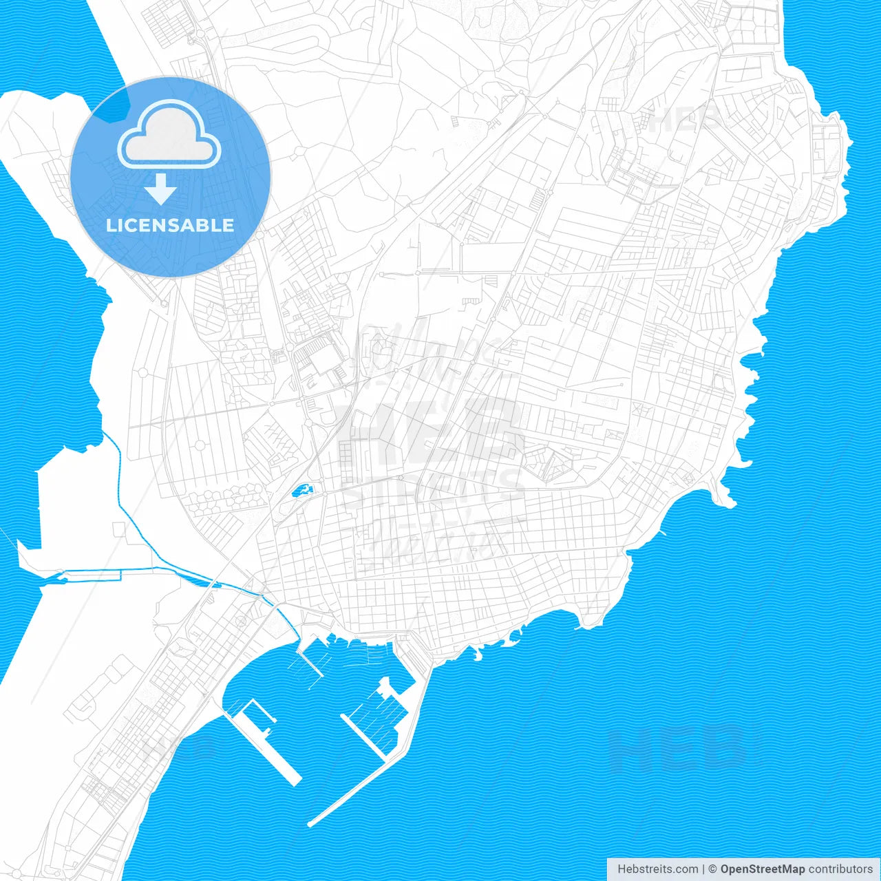 Torrevieja, Spain PDF vector map with water in focus