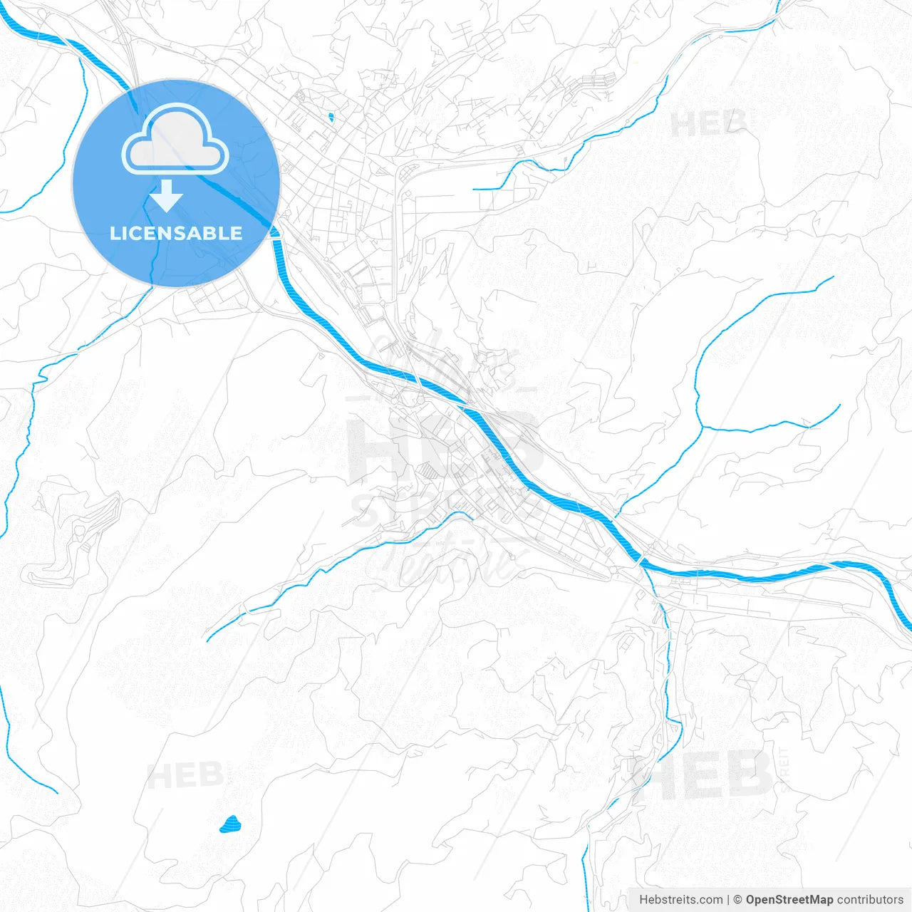 Sama, Spain PDF vector map with water in focus