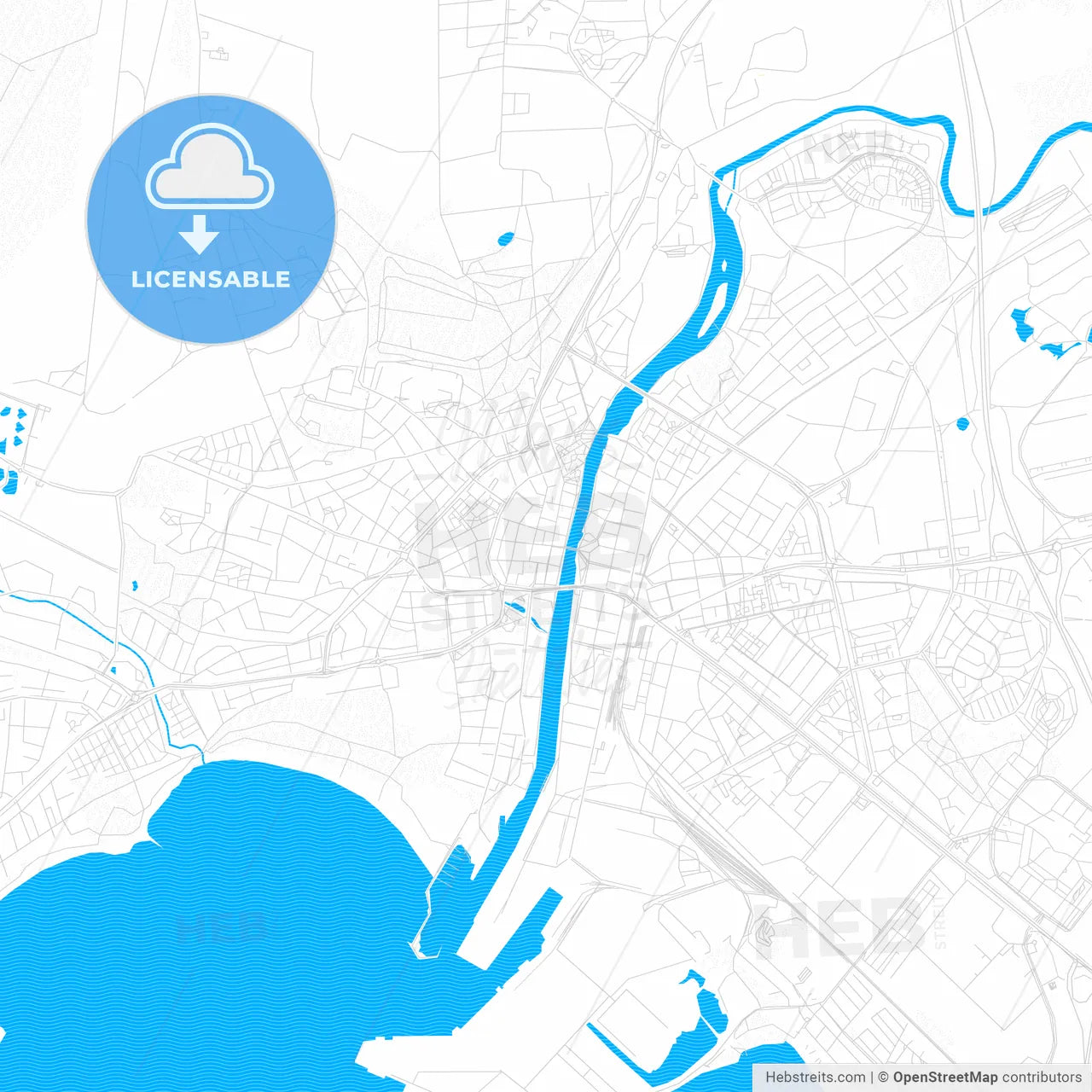 Halmstad, Sweden PDF vector map with water in focus
