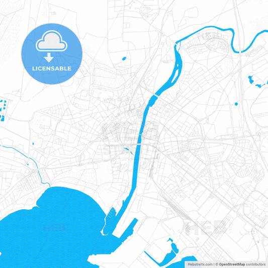 Halmstad, Sweden PDF vector map with water in focus