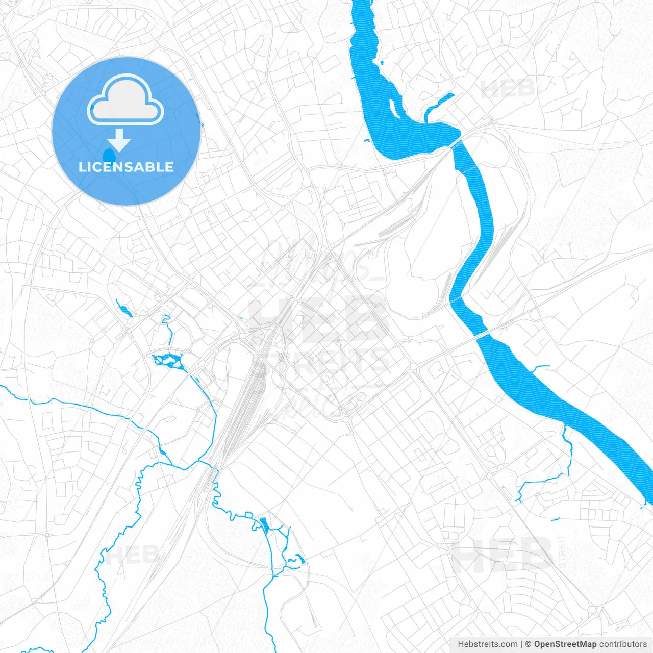 Borlänge, Sweden PDF vector map with water in focus