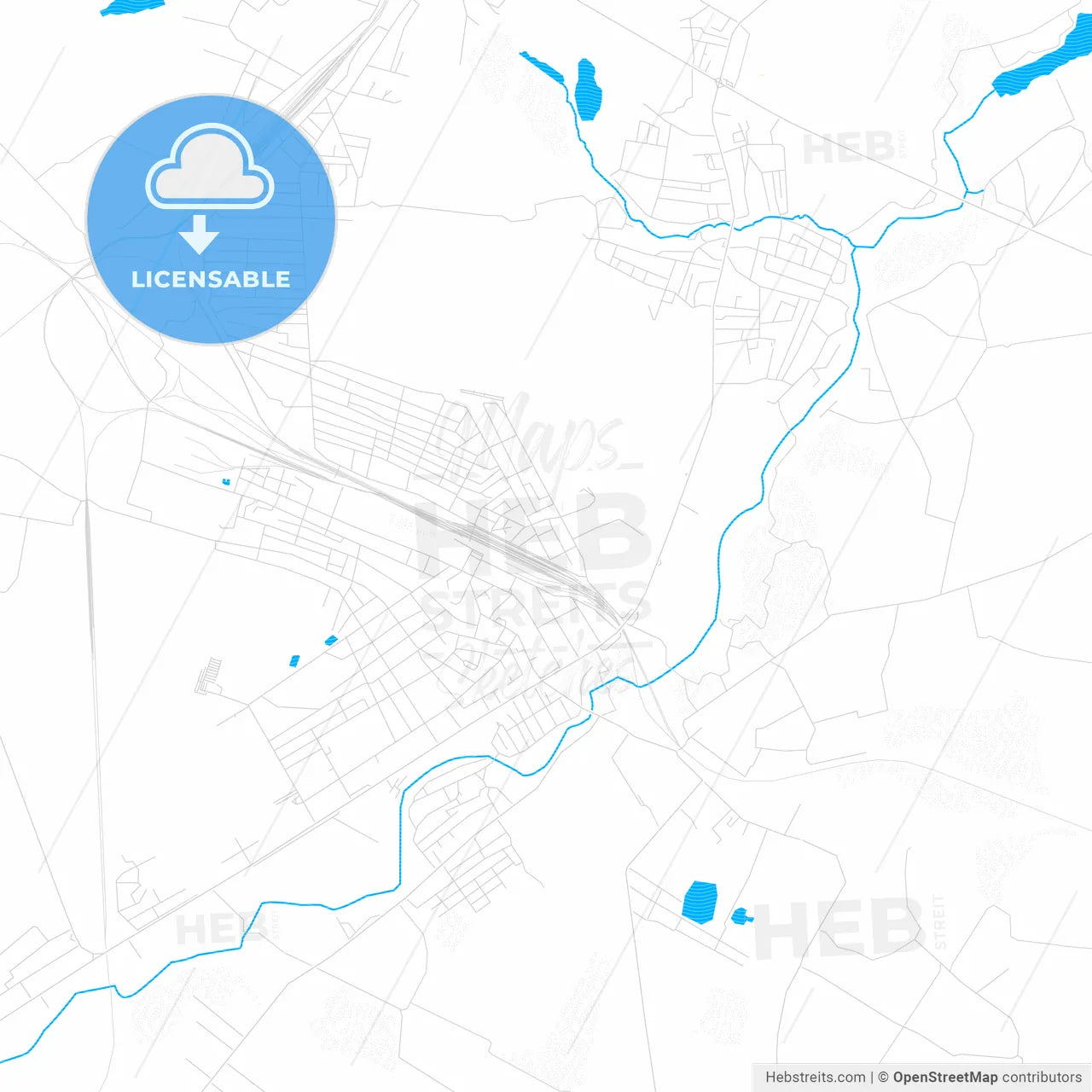 Korosten, Ukraine PDF vector map with water in focus