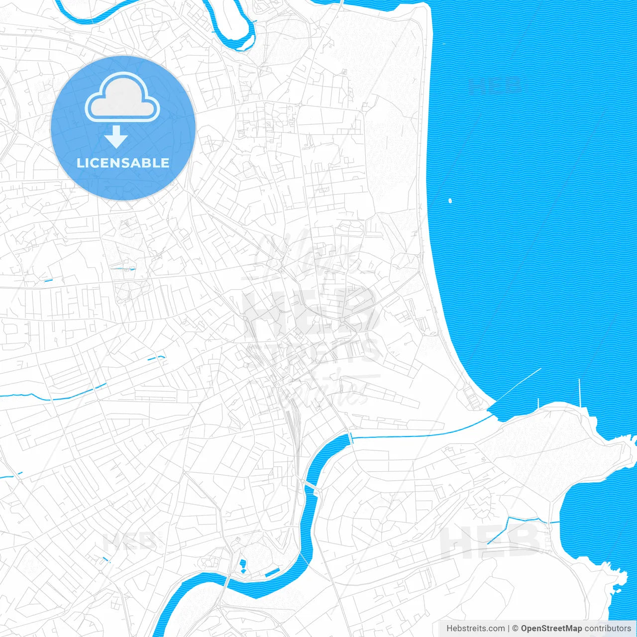 Aberdeen, Scotland PDF vector map with water in focus