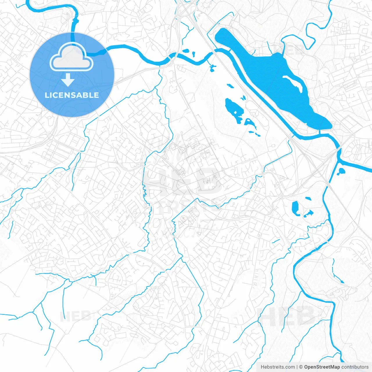 Hamilton, Scotland PDF vector map with water in focus