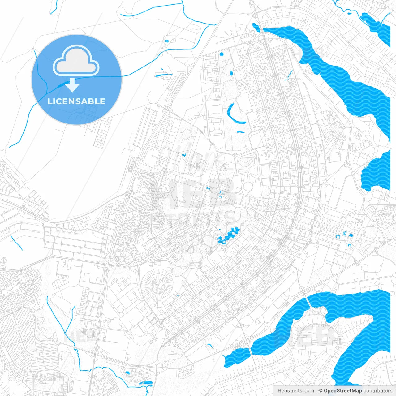 Brasilia, Brazil PDF vector map with water in focus