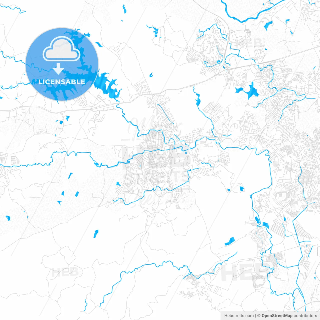 Jaboatao, Brazil PDF vector map with water in focus