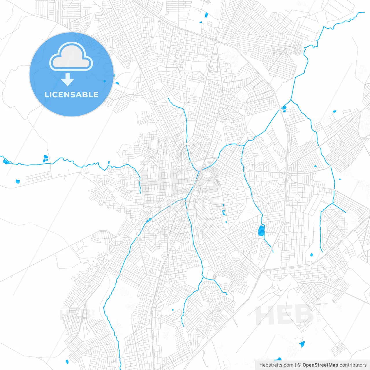 Anapolis, Brazil PDF vector map with water in focus