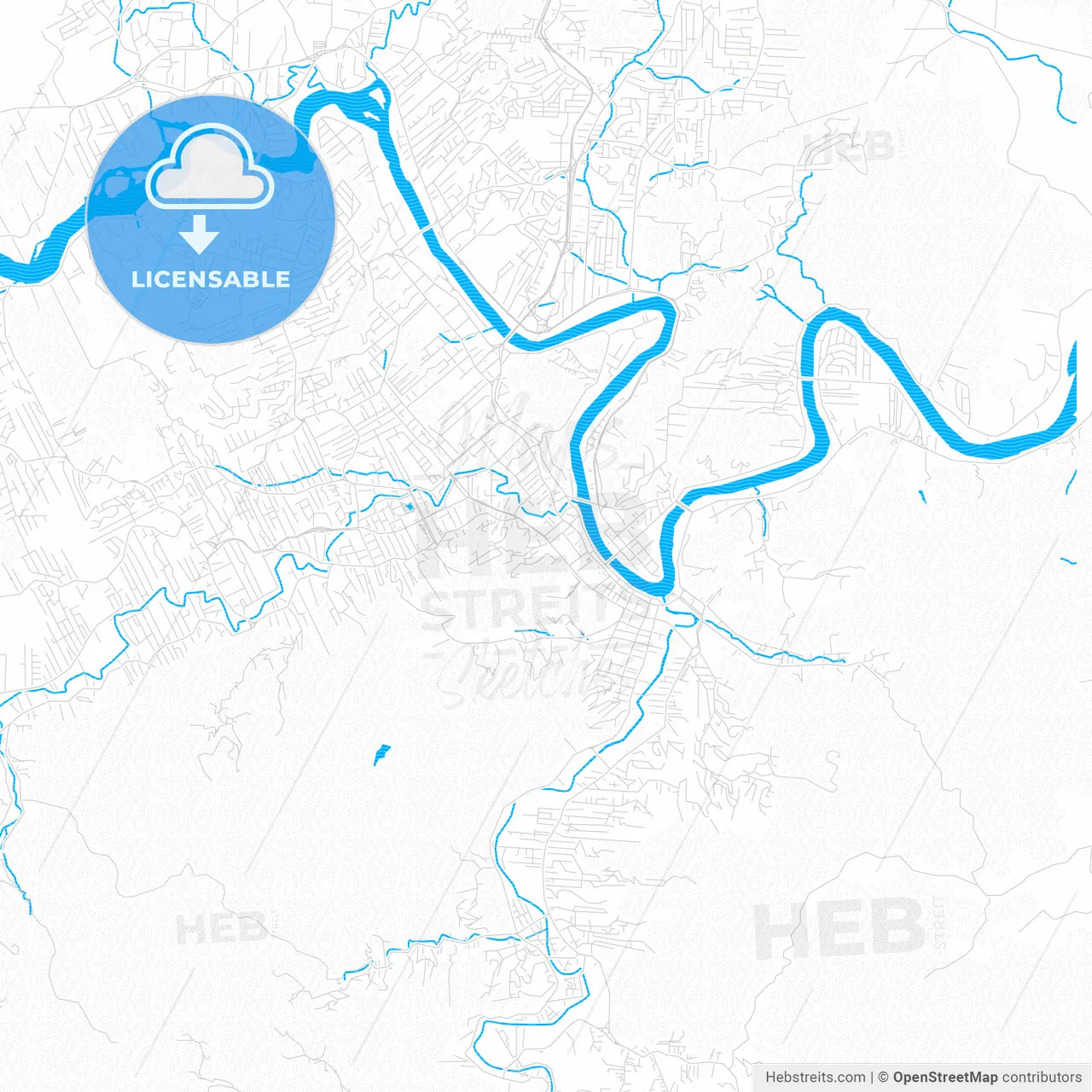 Blumenau, Brazil PDF vector map with water in focus