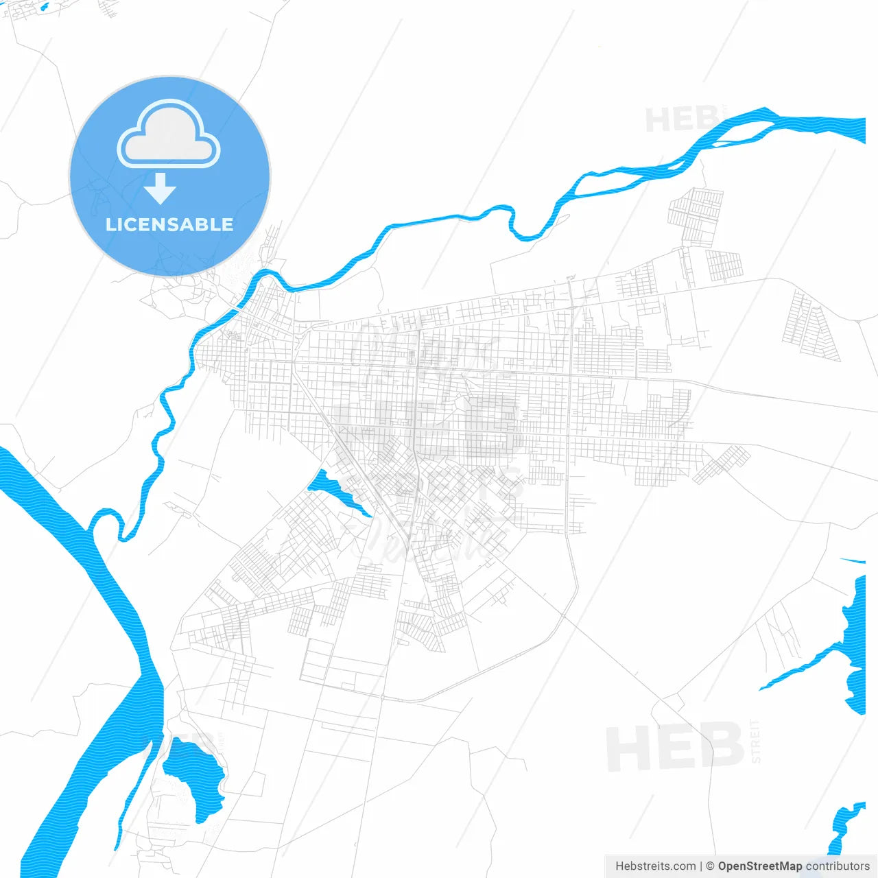 Parnaiba, Brazil PDF vector map with water in focus