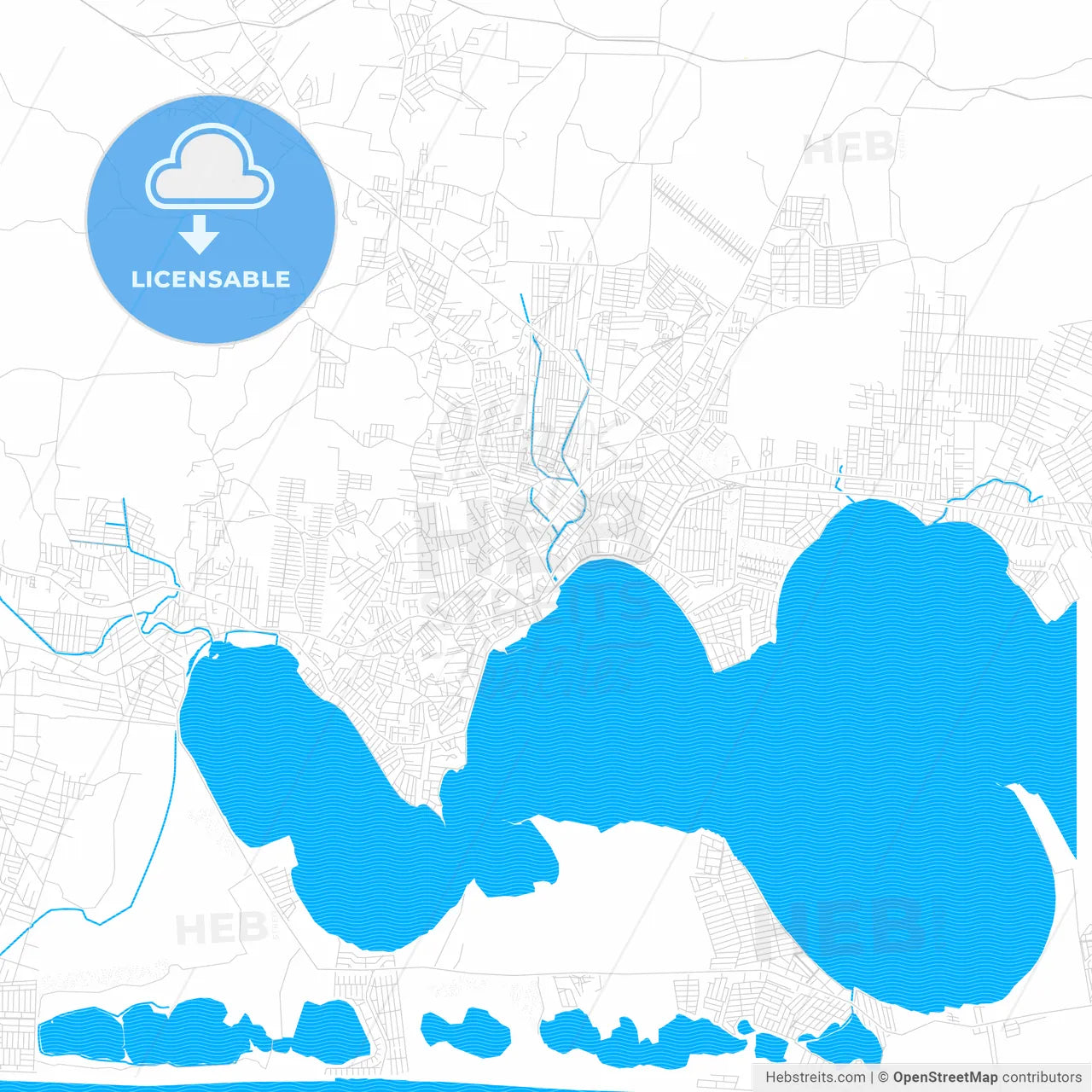 Araruama, Brazil PDF vector map with water in focus