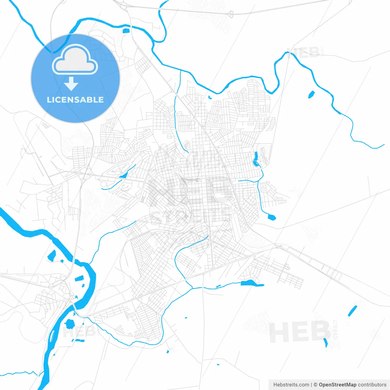 Ourinhos, Brazil PDF vector map with water in focus
