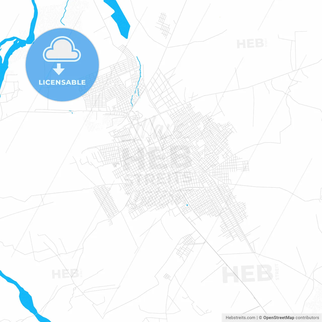 Montero, Bolivia PDF vector map with water in focus