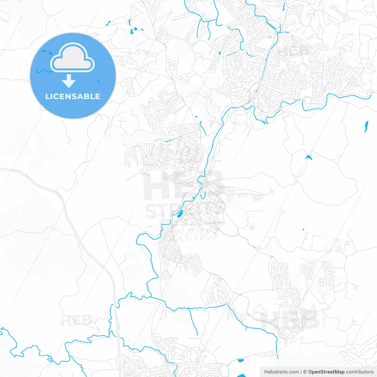 Caieiras, Brazil PDF vector map with water in focus