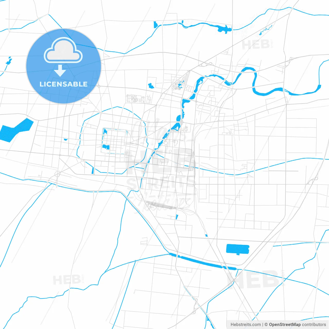 Heze, China PDF vector map with water in focus