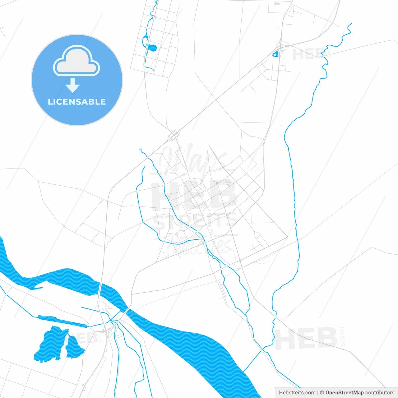 Aksu, China PDF vector map with water in focus