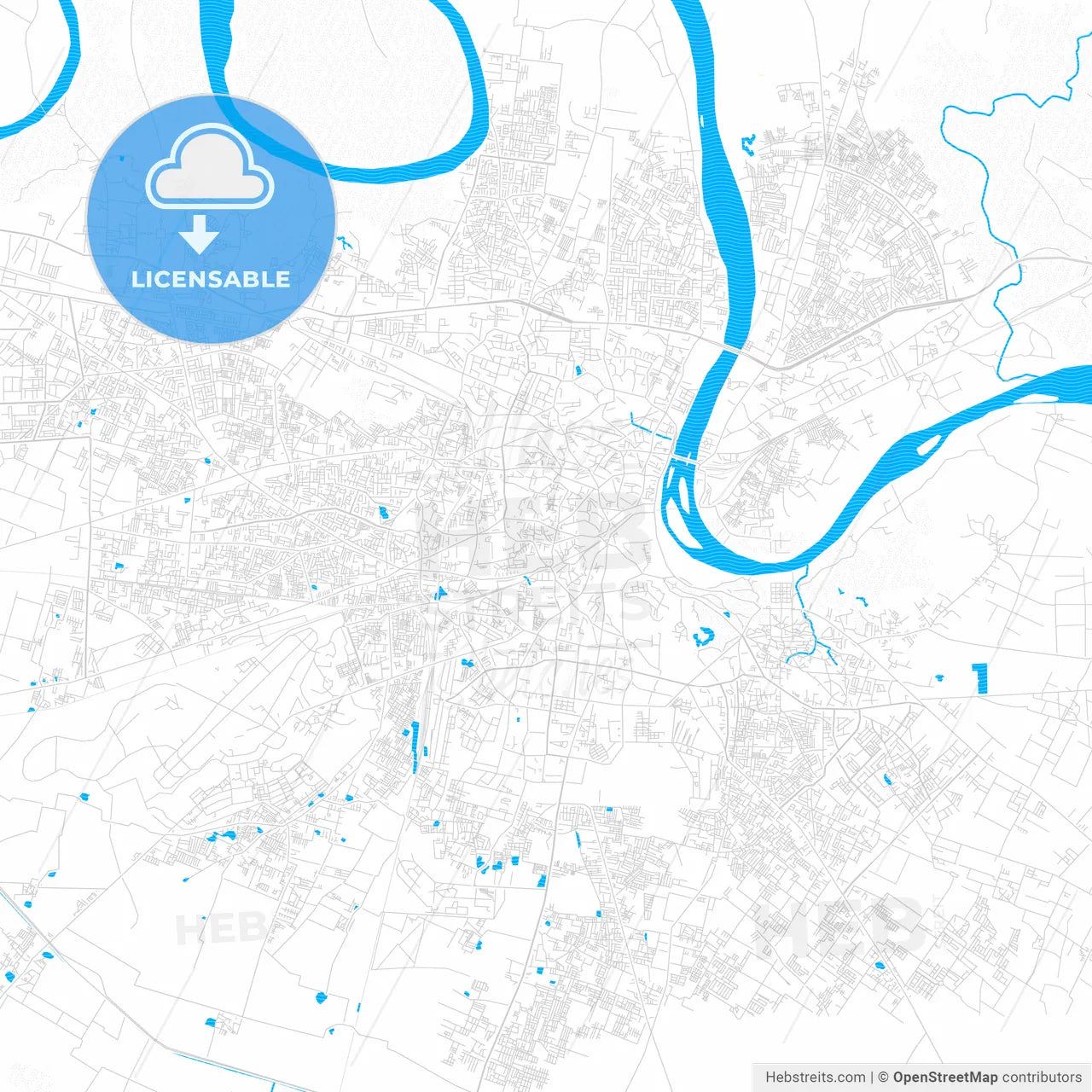Agra, India PDF vector map with water in focus