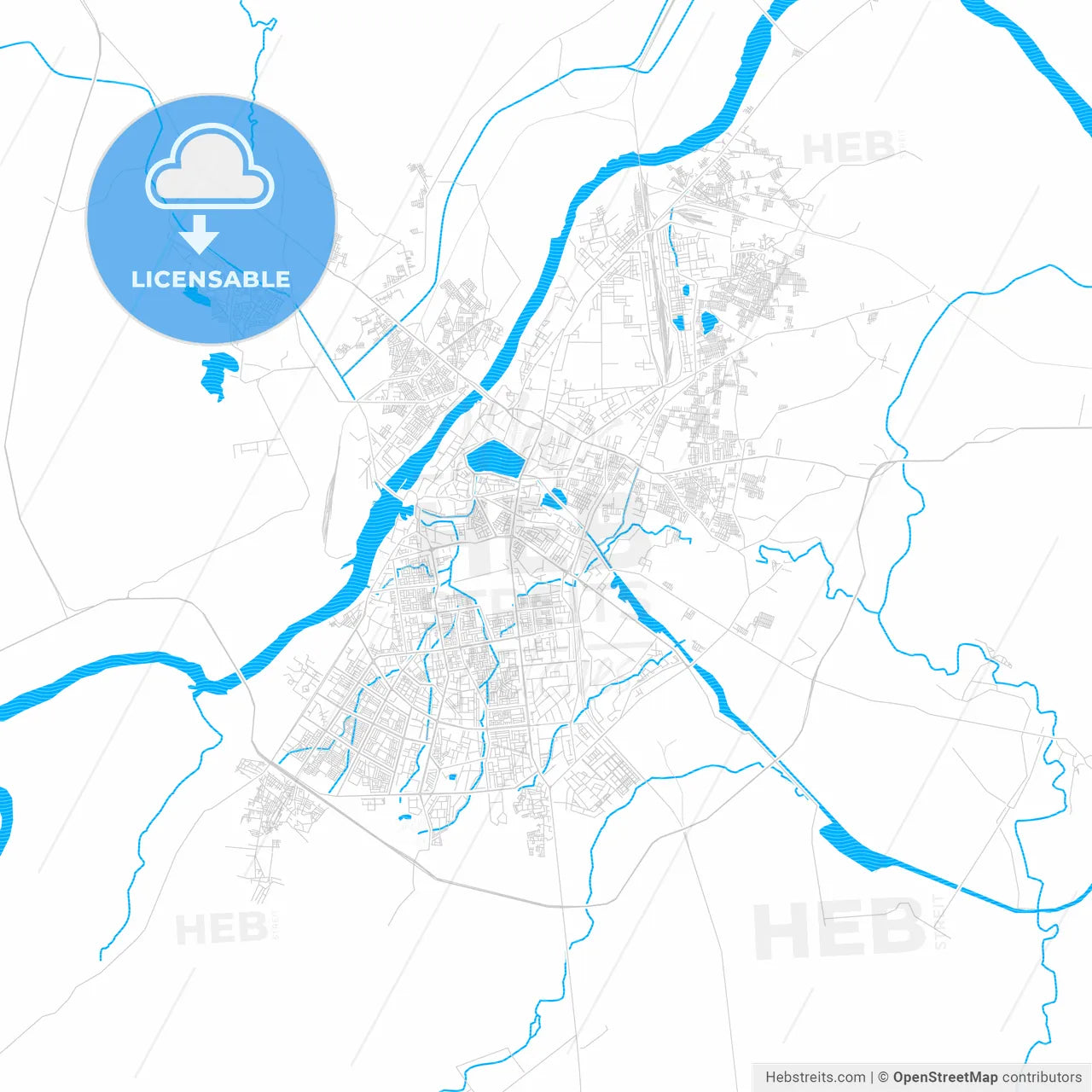 Kota, India PDF vector map with water in focus