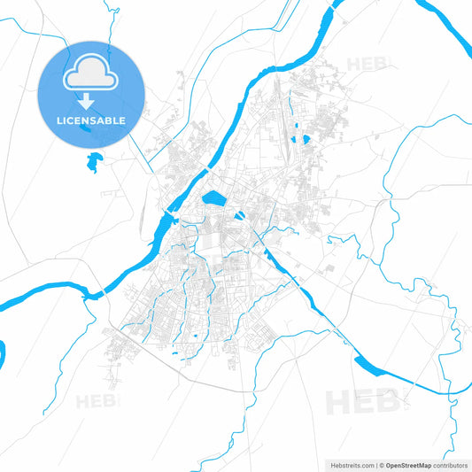 Kota, India PDF vector map with water in focus