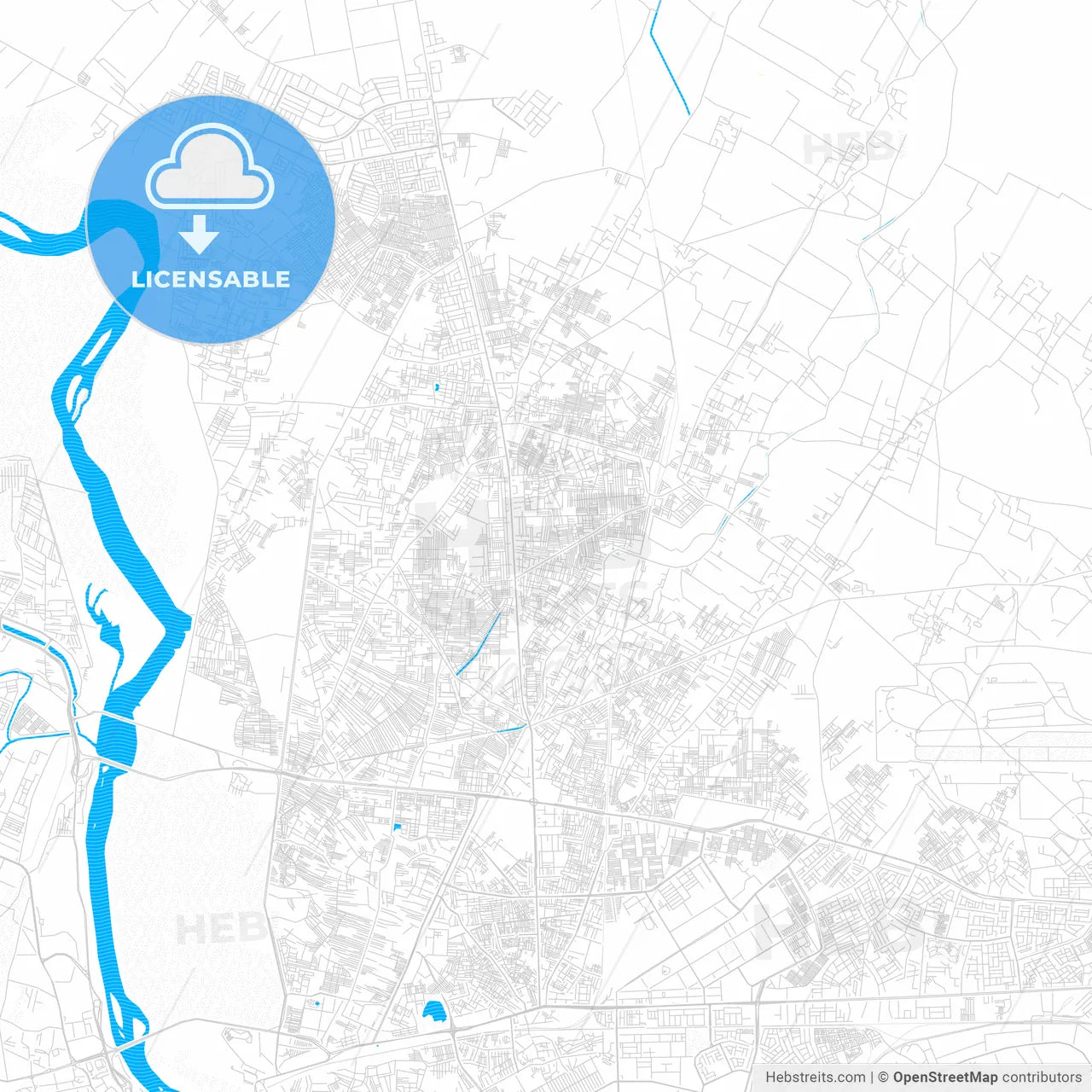 Loni, India PDF vector map with water in focus