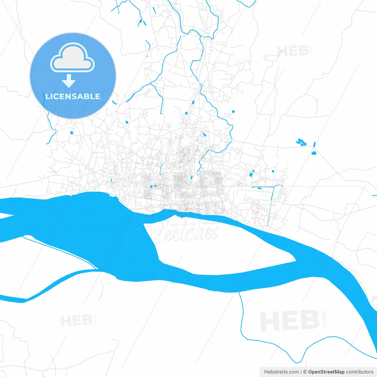 Rajshahi, Bangladesh PDF vector map with water in focus