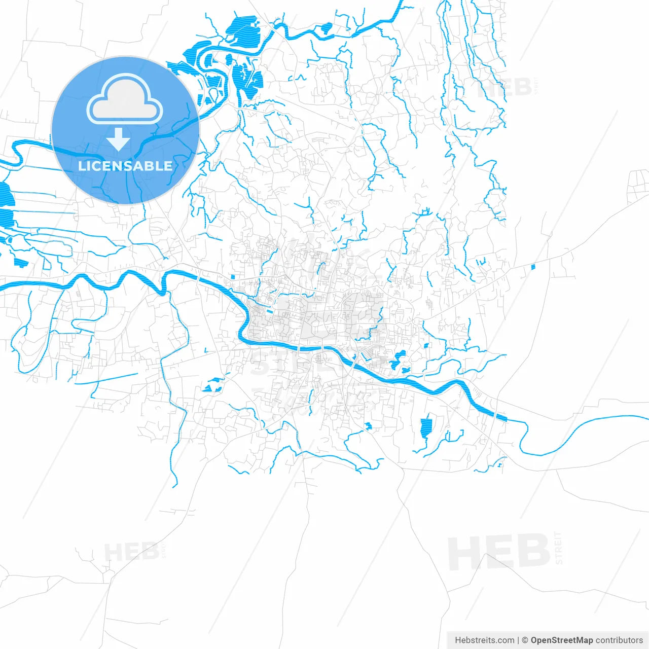 Sylhet, Bangladesh PDF vector map with water in focus