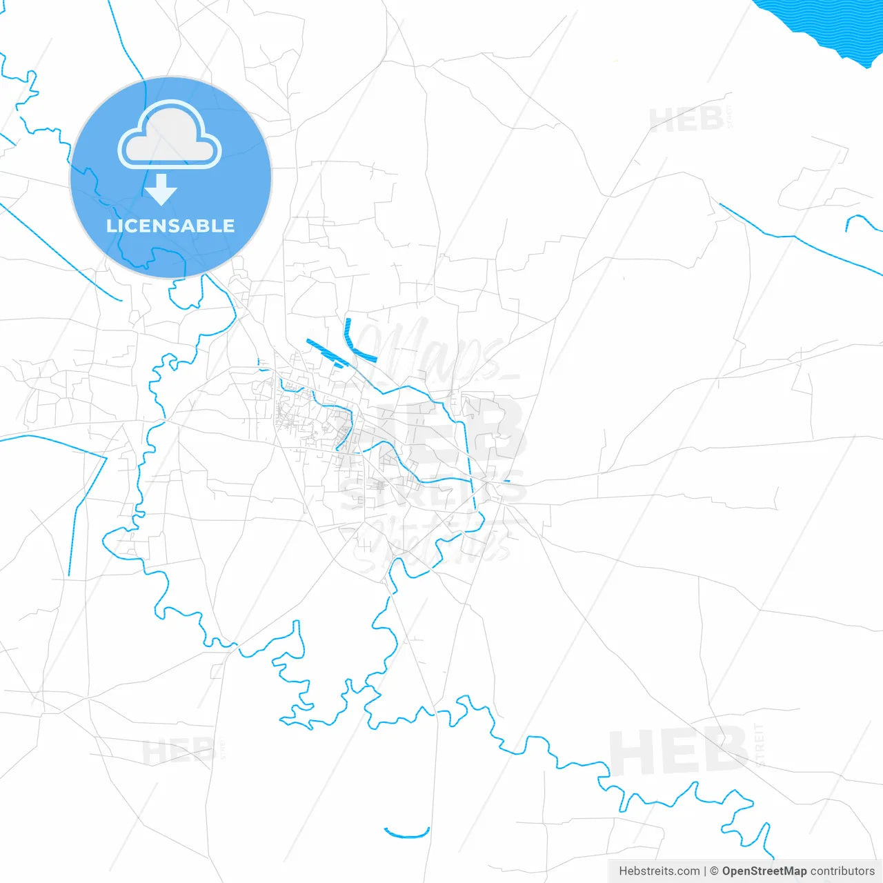 Rangpur, Bangladesh PDF vector map with water in focus