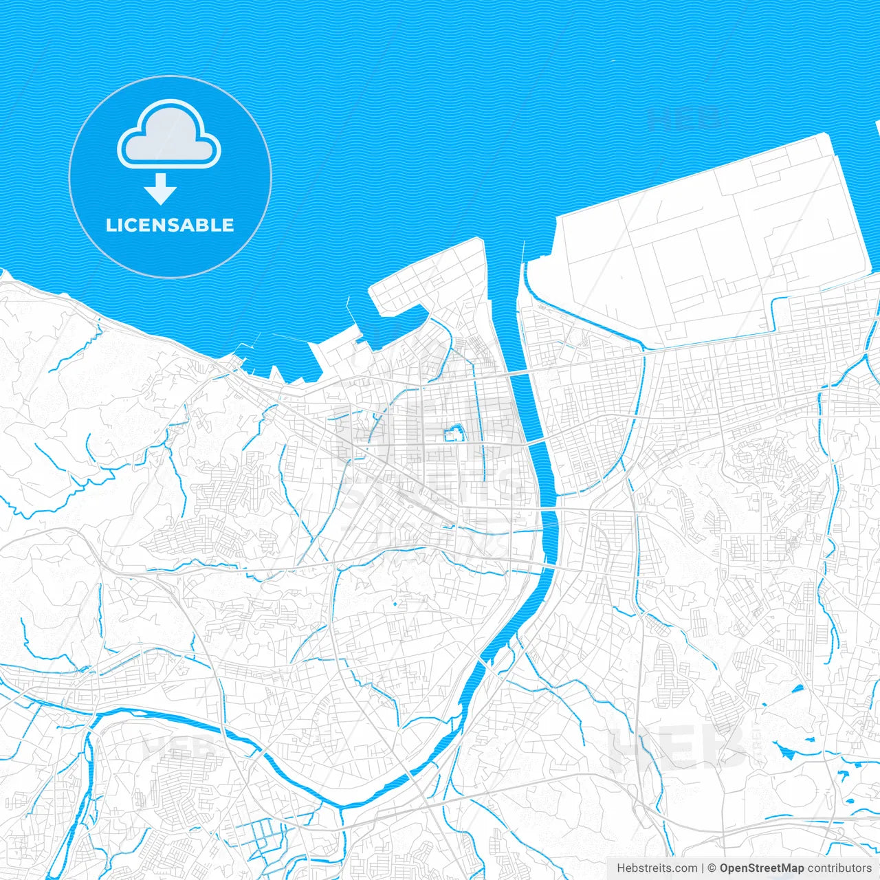 Ōita, Japan PDF vector map with water in focus