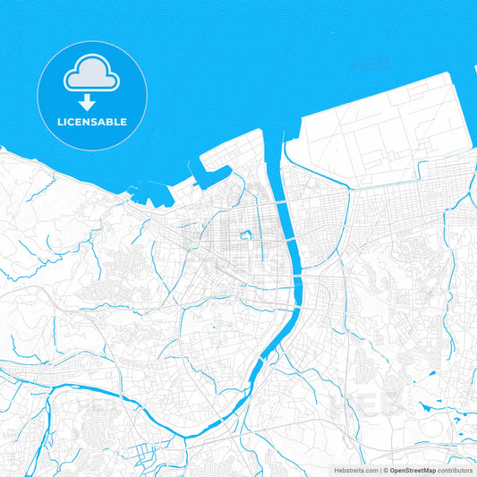 Ōita, Japan PDF vector map with water in focus