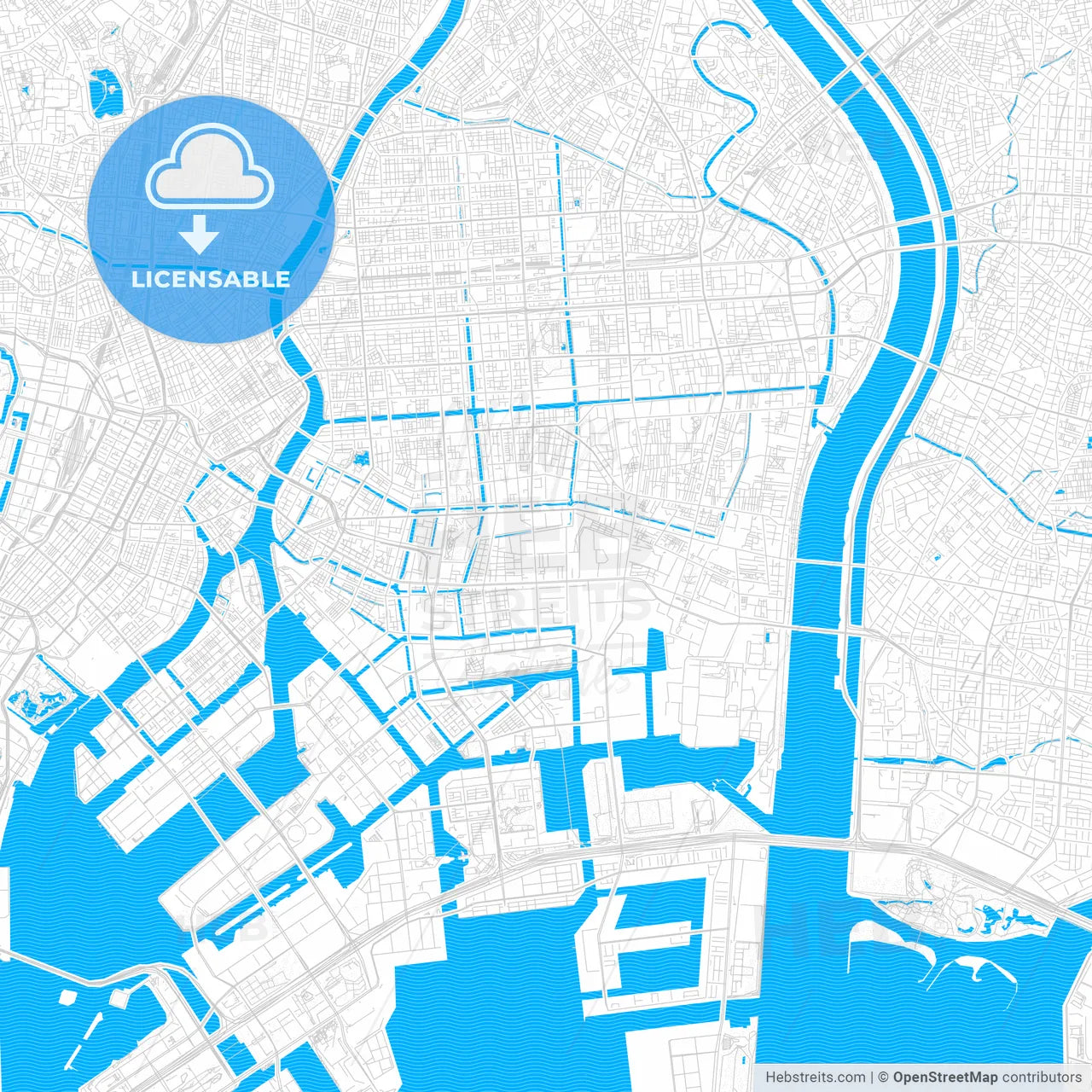 Kōtō, Japan PDF vector map with water in focus