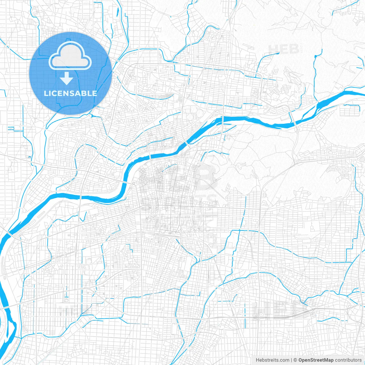 Gifu, Japan PDF vector map with water in focus
