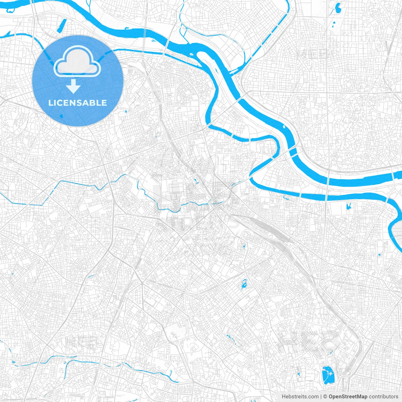 Kita, Japan PDF vector map with water in focus