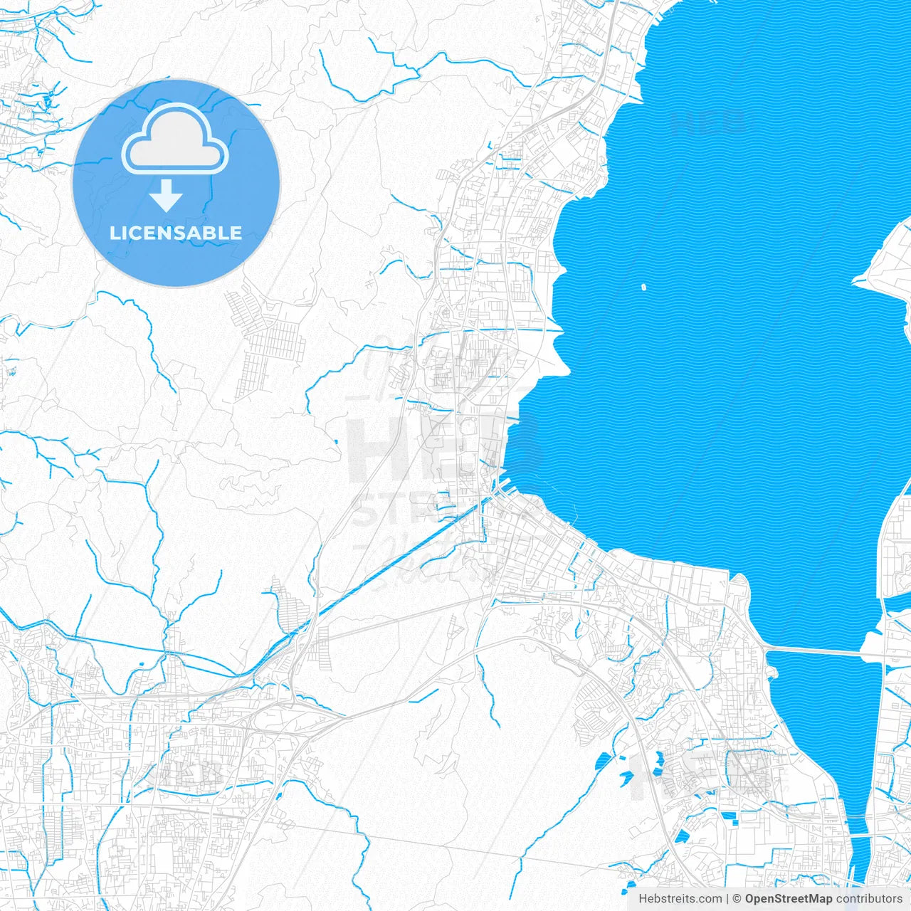 Ōtsu, Japan PDF vector map with water in focus