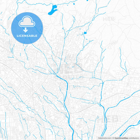 Kōfu, Japan PDF vector map with water in focus
