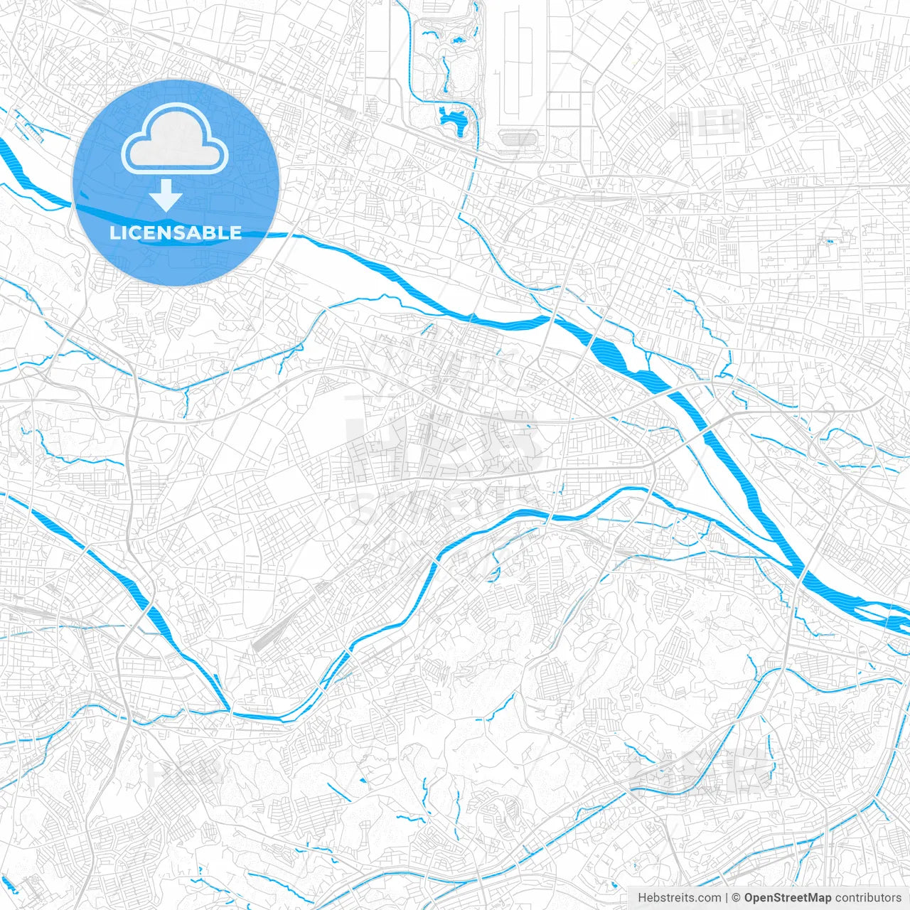 Hino, Japan PDF vector map with water in focus