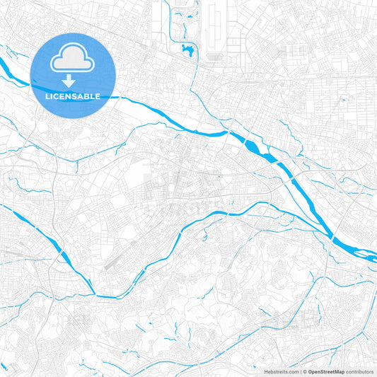 Hino, Japan PDF vector map with water in focus