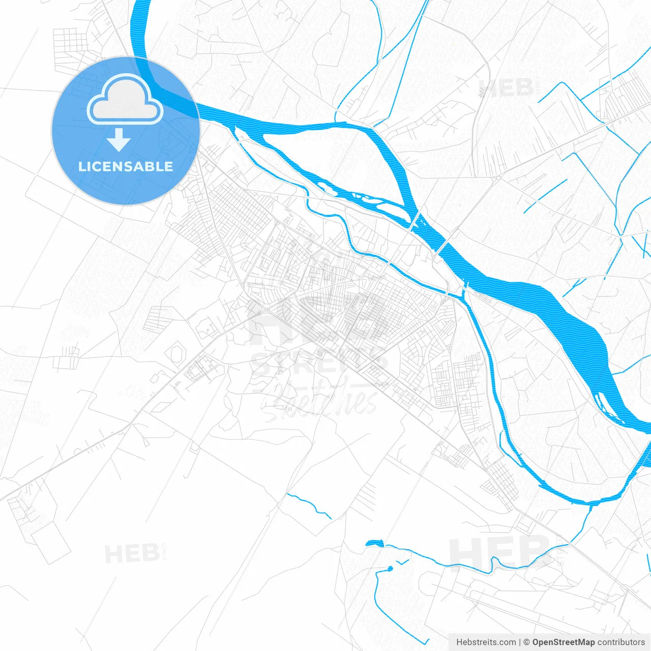 Deir ez-Zor, Syria PDF vector map with water in focus